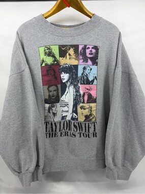 Taylor Swift The Eras Tour Gray Crewneck Sweatshirt, Screen Print, sz 4XL